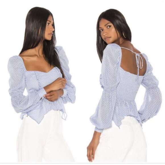 Song of Style Clara Top Sky Blue Long Sleeve Peplum
